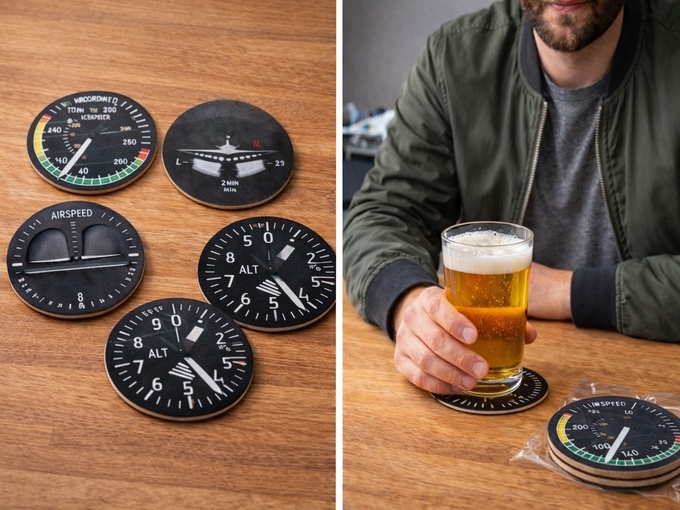 Holz-Untersetzer - Flugzeuginstrumente 6er Set